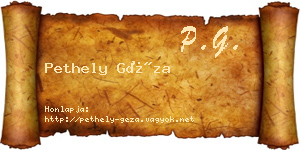 Pethely Géza névjegykártya